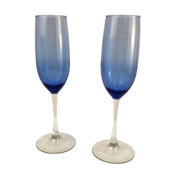 Blue Gradient Champagne Flutes Set Of 2 Elegant Tall Stemware Glasses Modern Cel - Picture 7 of 7